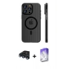 MARSİLYAN™- iPhone 15 Pro Max Kılıf Pusula Minimal Koleksiyonu - Siyah Bilvis 5in1 3D Magic Cam Ekran Koruyucu + Raze Metal Kamera Lens - LT