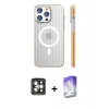 MARSİLYAN™- iPhone 15 Pro Max Kılıf Pusula Minimal Koleksiyonu - Siyah Bilvis 5in1 3D Magic Cam Ekran Koruyucu + PVD Metal Kamera Lens - GI