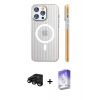 MARSİLYAN™- iPhone 15 Pro Max Kılıf Pusula Minimal Koleksiyonu - Siyah Bilvis 5in1 3D Magic Cam Ekran Koruyucu + Raze Metal Kamera Lens - SH