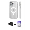 MARSİLYAN™- iPhone 15 Pro Max Kılıf Pusula Minimal Koleksiyonu - Siyah Bilvis 5in1 3D Magic Cam Ekran Koruyucu + Raze Metal Kamera Lens - SH