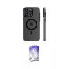 MARSİLYAN™- iPhone 15 Pro Max Kılıf Pusula Minimal Koleksiyonu - Siyah Bilvis 5in1 3D Magic Cam Ekran Koruyucu