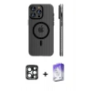 MARSİLYAN™- iPhone 15 Pro Max Kılıf Pusula Minimal Koleksiyonu - Siyah Bilvis 5in1 3D Magic Cam Ekran Koruyucu + PVD Metal Kamera Lens - LT