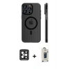 MARSİLYAN™- iPhone 15 Pro Max Kılıf Pusula Minimal Koleksiyonu - Siyah Bilvis Hayalet Cam Ekran Koruyucu + PVD Metal Kamera Lens - SH