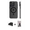 MARSİLYAN™- iPhone 15 Pro Max Kılıf Pusula Minimal Koleksiyonu - Siyah Bilvis Hayalet Cam Ekran Koruyucu + Raze Metal Kamera Lens - TMGI