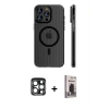 MARSİLYAN™- iPhone 15 Pro Max Kılıf Pusula Minimal Koleksiyonu - Siyah Bilvis Hayalet Cam Ekran Koruyucu + PVD Metal Kamera Lens - LT