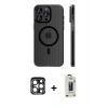 MARSİLYAN™- iPhone 15 Pro Max Kılıf Pusula Minimal Koleksiyonu - Siyah Bilvis Hayalet Cam Ekran Koruyucu + PVD Metal Kamera Lens - LT