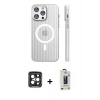 MARSİLYAN™- iPhone 15 Pro Max Kılıf Pusula Minimal Koleksiyonu - Siyah Bilvis Hayalet Cam Ekran Koruyucu + PVD Metal Kamera Lens - SH