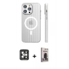 MARSİLYAN™- iPhone 15 Pro Max Kılıf Pusula Minimal Koleksiyonu - Siyah Bilvis Hayalet Cam Ekran Koruyucu + PVD Metal Kamera Lens - GI