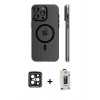 MARSİLYAN™- iPhone 15 Pro Max Kılıf Pusula Minimal Koleksiyonu - Siyah Bilvis Hayalet Cam Ekran Koruyucu + PVD Metal Kamera Lens - SH