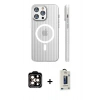 MARSİLYAN™- iPhone 15 Pro Max Kılıf Pusula Minimal Koleksiyonu - Siyah Bilvis Hayalet Cam Ekran Koruyucu + PVD Metal Kamera Lens - TU