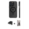 MARSİLYAN™- iPhone 15 Pro Max Kılıf Pusula Minimal Koleksiyonu - Siyah Bilvis Hayalet Cam Ekran Koruyucu + Raze Metal Kamera Lens - GS