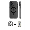 MARSİLYAN™- iPhone 15 Pro Max Kılıf Pusula Minimal Koleksiyonu - Siyah Bilvis Hayalet Cam Ekran Koruyucu + PVD Metal Kamera Lens - GS
