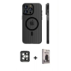 MARSİLYAN™- iPhone 15 Pro Max Kılıf Pusula Minimal Koleksiyonu - Siyah Bilvis Hayalet Cam Ekran Koruyucu + PVD Metal Kamera Lens - GI