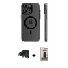 MARSİLYAN™- iPhone 15 Pro Max Kılıf Pusula Minimal Koleksiyonu - Siyah Bilvis Hayalet Cam Ekran Koruyucu + Raze Metal Kamera Lens - LT
