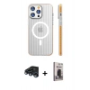 MARSİLYAN™- iPhone 15 Pro Max Kılıf Pusula Minimal Koleksiyonu - Siyah Bilvis Hayalet Cam Ekran Koruyucu + Raze Metal Kamera Lens - LT