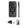 MARSİLYAN™- iPhone 15 Pro Max Kılıf Pusula Minimal Koleksiyonu - Siyah Bilvis Hayalet Cam Ekran Koruyucu + Raze Metal Kamera Lens - GS