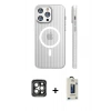 MARSİLYAN™- iPhone 15 Pro Max Kılıf Pusula Minimal Koleksiyonu - Siyah Bilvis Hayalet Cam Ekran Koruyucu + PVD Metal Kamera Lens - GI