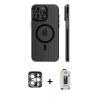 MARSİLYAN™- iPhone 15 Pro Max Kılıf Pusula Minimal Koleksiyonu - Siyah Bilvis Hayalet Cam Ekran Koruyucu + PVD Metal Kamera Lens - GS