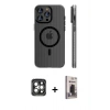 MARSİLYAN™- iPhone 15 Pro Max Kılıf Pusula Minimal Koleksiyonu - Siyah Bilvis Hayalet Cam Ekran Koruyucu + PVD Metal Kamera Lens - GI