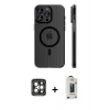 MARSİLYAN™- iPhone 15 Pro Max Kılıf Pusula Minimal Koleksiyonu - Siyah Bilvis Hayalet Cam Ekran Koruyucu + PVD Metal Kamera Lens - GI