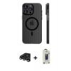MARSİLYAN™- iPhone 15 Pro Max Kılıf Pusula Minimal Koleksiyonu - Siyah Bilvis Hayalet Cam Ekran Koruyucu + Raze Metal Kamera Lens - TMGI
