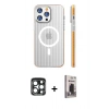 MARSİLYAN™- iPhone 15 Pro Max Kılıf Pusula Minimal Koleksiyonu - Siyah Bilvis Hayalet Cam Ekran Koruyucu + PVD Metal Kamera Lens - LT