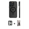 MARSİLYAN™- iPhone 15 Pro Max Kılıf Pusula Minimal Koleksiyonu - Siyah Bilvis Hayalet Cam Ekran Koruyucu + PVD Metal Kamera Lens - GS