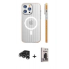 MARSİLYAN™- iPhone 15 Pro Max Kılıf Pusula Minimal Koleksiyonu - Siyah Bilvis Hayalet Cam Ekran Koruyucu + Raze Metal Kamera Lens - GS