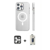 MARSİLYAN™- iPhone 15 Pro Max Kılıf Pusula Minimal Koleksiyonu - Siyah Bilvis Hayalet Cam Ekran Koruyucu + PVD Metal Kamera Lens - GS