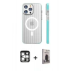 MARSİLYAN™- iPhone 15 Pro Max Kılıf Pusula Minimal Koleksiyonu - Siyah Bilvis Hayalet Cam Ekran Koruyucu + PVD Metal Kamera Lens - GS