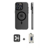 MARSİLYAN™- iPhone 15 Pro Max Kılıf Pusula Minimal Koleksiyonu - Siyah Bilvis Hayalet Cam Ekran Koruyucu + PVD Metal Kamera Lens - GI