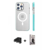 MARSİLYAN™- iPhone 15 Pro Max Kılıf Pusula Minimal Koleksiyonu - Siyah Bilvis Hayalet Cam Ekran Koruyucu + Raze Metal Kamera Lens - TMGI