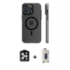 MARSİLYAN™- iPhone 15 Pro Max Kılıf Pusula Minimal Koleksiyonu - Siyah Bilvis Hayalet Cam Ekran Koruyucu + PVD Metal Kamera Lens - TU