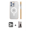 MARSİLYAN™- iPhone 15 Pro Max Kılıf Pusula Minimal Koleksiyonu - Siyah Bilvis Hayalet Cam Ekran Koruyucu + PVD Metal Kamera Lens - GS