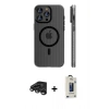 MARSİLYAN™- iPhone 15 Pro Max Kılıf Pusula Minimal Koleksiyonu - Siyah Bilvis Hayalet Cam Ekran Koruyucu + Raze Metal Kamera Lens - TMGI