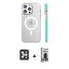 MARSİLYAN™- iPhone 15 Pro Max Kılıf Pusula Minimal Koleksiyonu - Siyah Bilvis Hayalet Cam Ekran Koruyucu + PVD Metal Kamera Lens - GI
