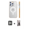 MARSİLYAN™- iPhone 15 Pro Max Kılıf Pusula Minimal Koleksiyonu - Siyah Bilvis Hayalet Cam Ekran Koruyucu + PVD Metal Kamera Lens - GI