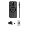 MARSİLYAN™- iPhone 15 Pro Max Kılıf Pusula Minimal Koleksiyonu - Siyah Bilvis Hayalet Cam Ekran Koruyucu + Siyah Raze Metal Kamera Lens