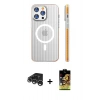 MARSİLYAN™- iPhone 15 Pro Max Kılıf Pusula Minimal Koleksiyonu - Siyah Buffer Cam Ekran Koruyucu + Raze Metal Kamera Lens - GS