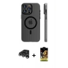 MARSİLYAN™- iPhone 15 Pro Max Kılıf Pusula Minimal Koleksiyonu - Siyah Buffer Cam Ekran Koruyucu + Raze Metal Kamera Lens - GS