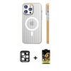 MARSİLYAN™- iPhone 15 Pro Max Kılıf Pusula Minimal Koleksiyonu - Siyah Buffer Cam Ekran Koruyucu + PVD Metal Kamera Lens - LT