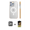MARSİLYAN™- iPhone 15 Pro Max Kılıf Pusula Minimal Koleksiyonu - Siyah Buffer Cam Ekran Koruyucu + PVD Metal Kamera Lens - GI