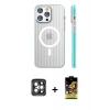 MARSİLYAN™- iPhone 15 Pro Max Kılıf Pusula Minimal Koleksiyonu - Siyah Buffer Cam Ekran Koruyucu + PVD Metal Kamera Lens - GI
