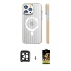 MARSİLYAN™- iPhone 15 Pro Max Kılıf Pusula Minimal Koleksiyonu - Siyah Buffer Cam Ekran Koruyucu + PVD Metal Kamera Lens - SH
