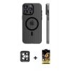 MARSİLYAN™- iPhone 15 Pro Max Kılıf Pusula Minimal Koleksiyonu - Siyah Buffer Cam Ekran Koruyucu + PVD Metal Kamera Lens - GI