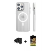 MARSİLYAN™- iPhone 15 Pro Max Kılıf Pusula Minimal Koleksiyonu - Siyah Buffer Cam Ekran Koruyucu + Siyah Raze Metal Kamera Lens