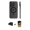 MARSİLYAN™- iPhone 15 Pro Max Kılıf Pusula Minimal Koleksiyonu - Siyah Buffer Cam Ekran Koruyucu + Siyah Raze Metal Kamera Lens