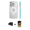 MARSİLYAN™- iPhone 15 Pro Max Kılıf Pusula Minimal Koleksiyonu - Siyah Buffer Cam Ekran Koruyucu + Siyah Raze Metal Kamera Lens