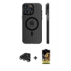 MARSİLYAN™- iPhone 15 Pro Max Kılıf Pusula Minimal Koleksiyonu - Siyah Buffer Cam Ekran Koruyucu + Raze Metal Kamera Lens - TMGI