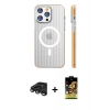 MARSİLYAN™- iPhone 15 Pro Max Kılıf Pusula Minimal Koleksiyonu - Siyah Buffer Cam Ekran Koruyucu + Raze Metal Kamera Lens - TMGI